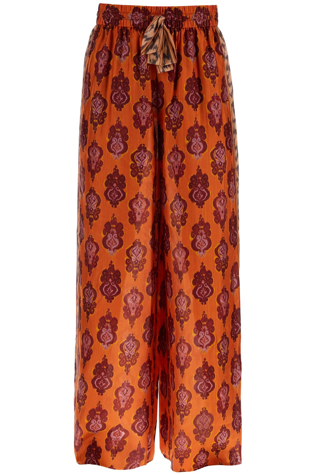 high waist wide leg ikat print silk pants orange-0