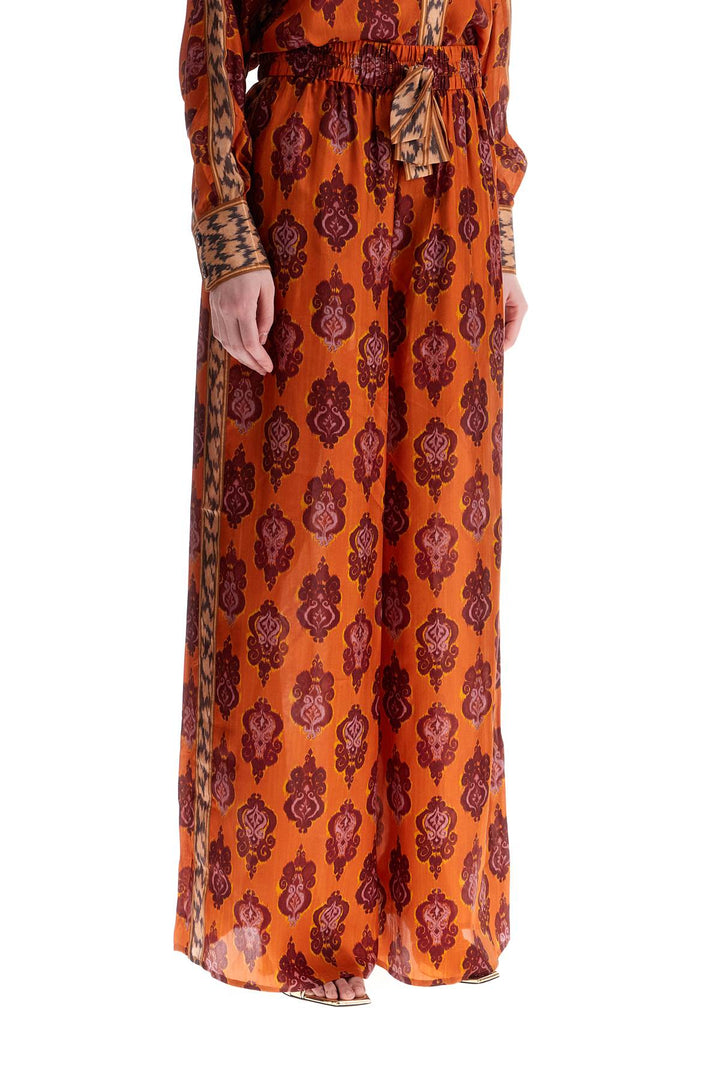 high waist wide leg ikat print silk pants orange-1