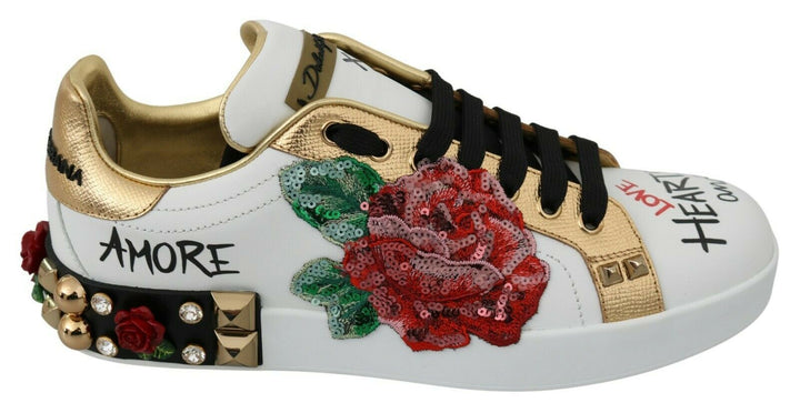 Elegant Sequined Floral Leather Sneakers