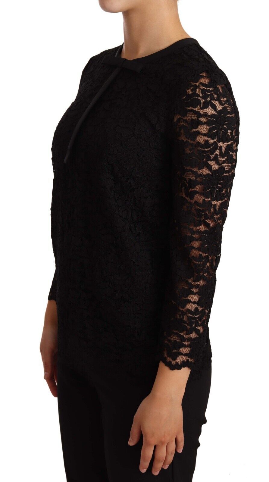 Elegant Black Floral Lace Long Sleeve Top