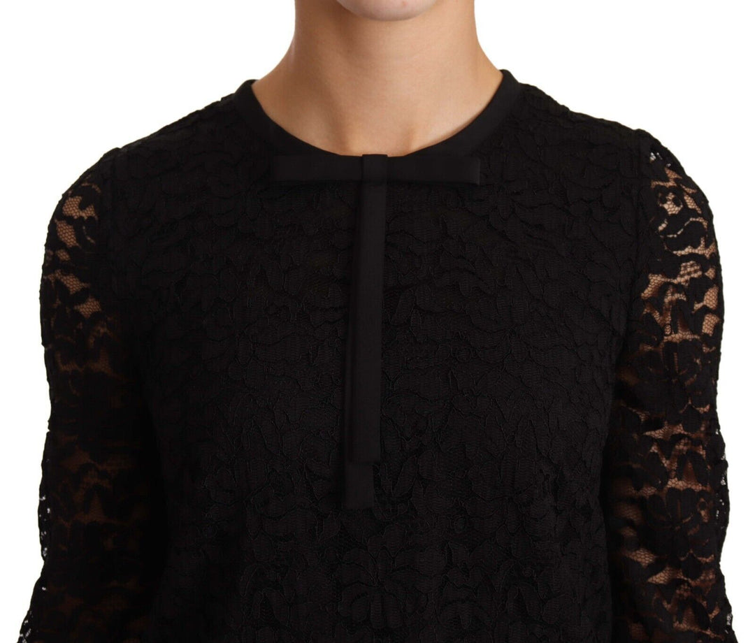 Elegant Black Floral Lace Long Sleeve Top