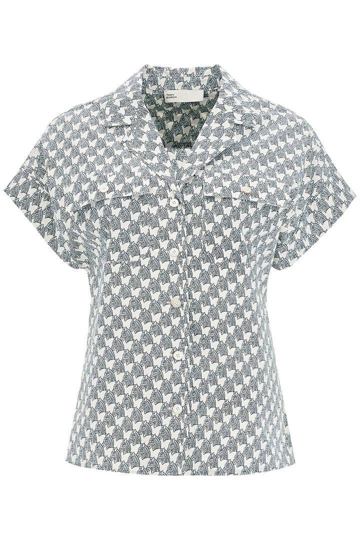 printed poplin camp shirt-0