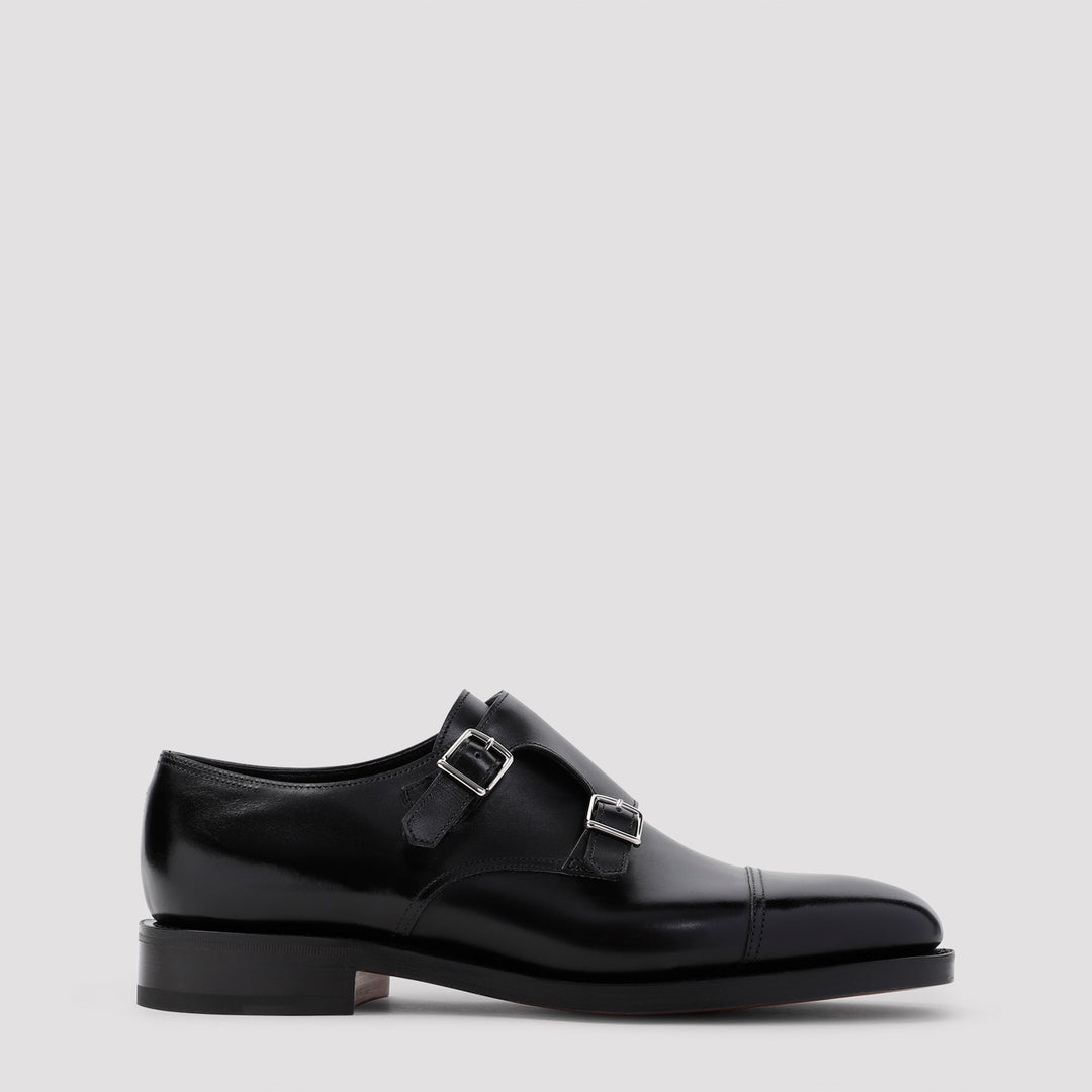 Black Calf Leather William Buckled Shoes-0