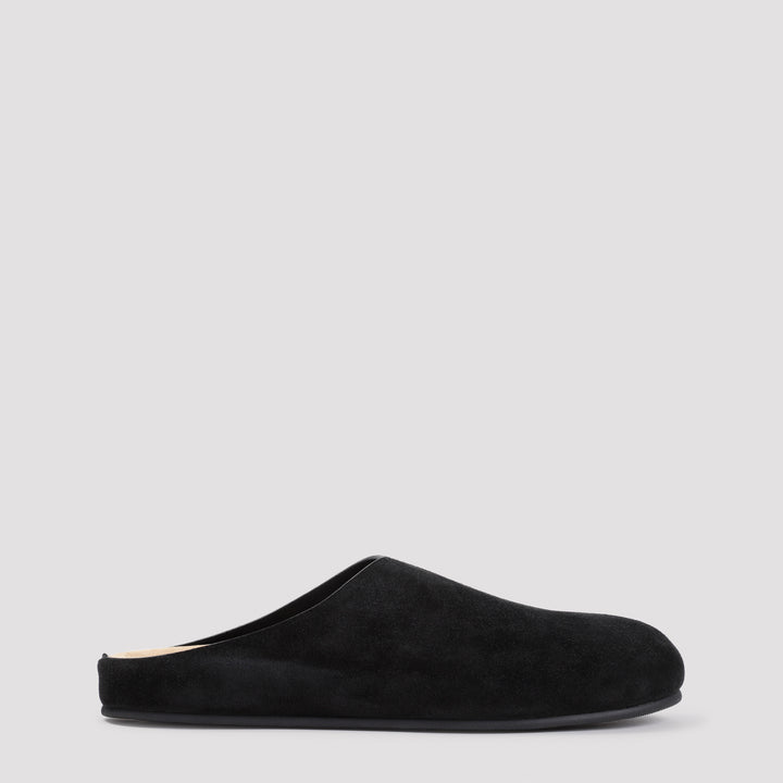 Black Suede Calf Leather Hugo Slide Slippers-0