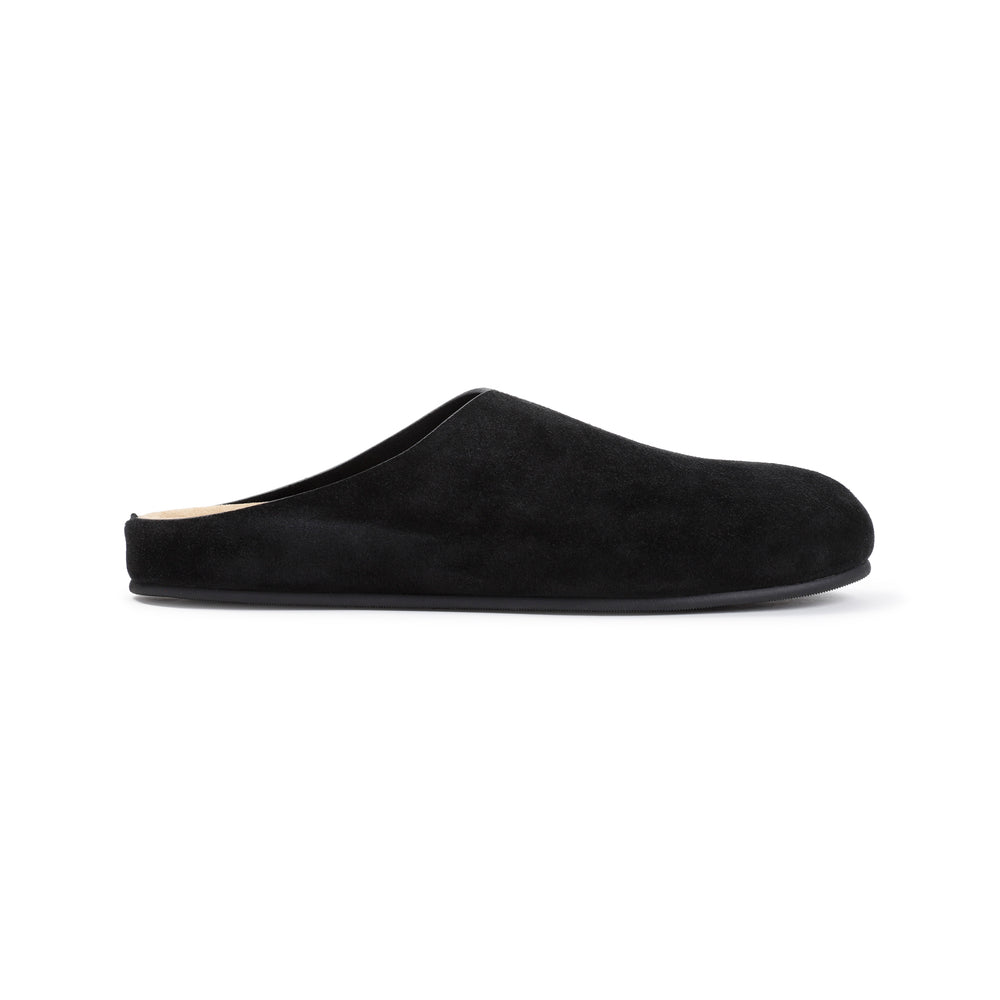 Black Suede Calf Leather Hugo Slide Slippers-1