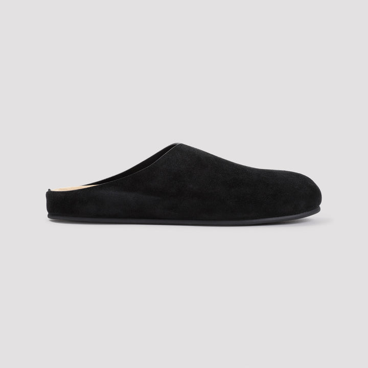 Black Suede Calf Leather Hugo Slide Slippers-2