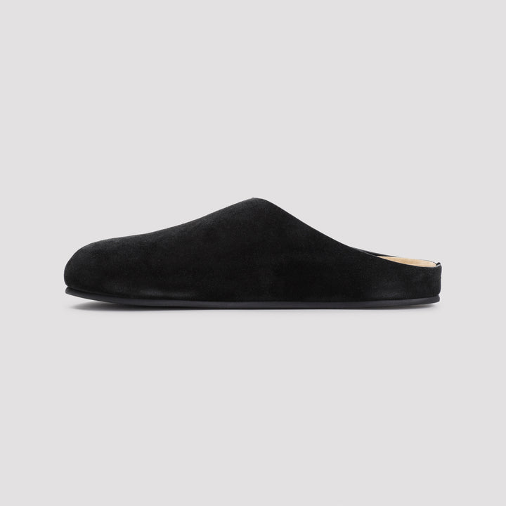 Black Suede Calf Leather Hugo Slide Slippers-3