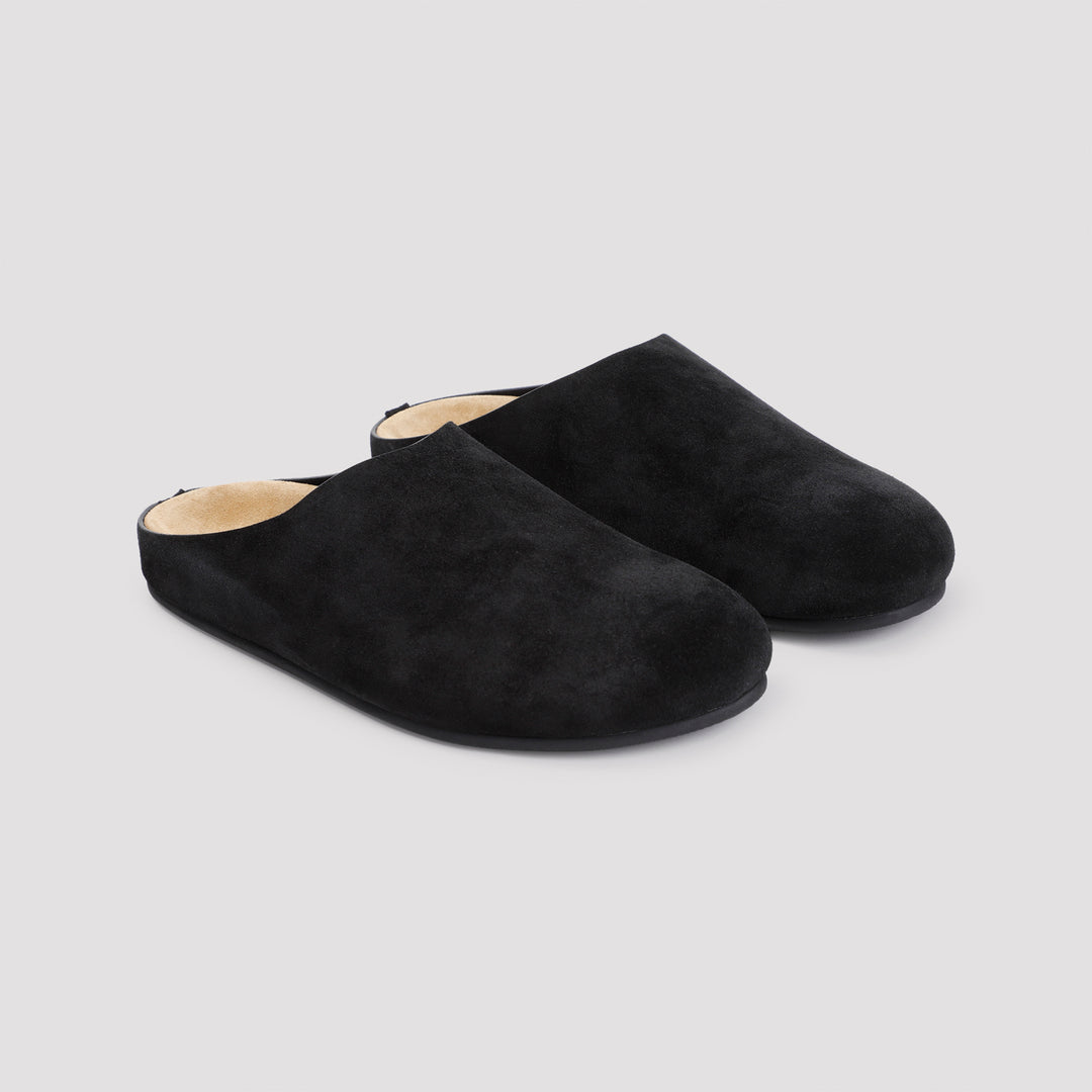 Black Suede Calf Leather Hugo Slide Slippers-4