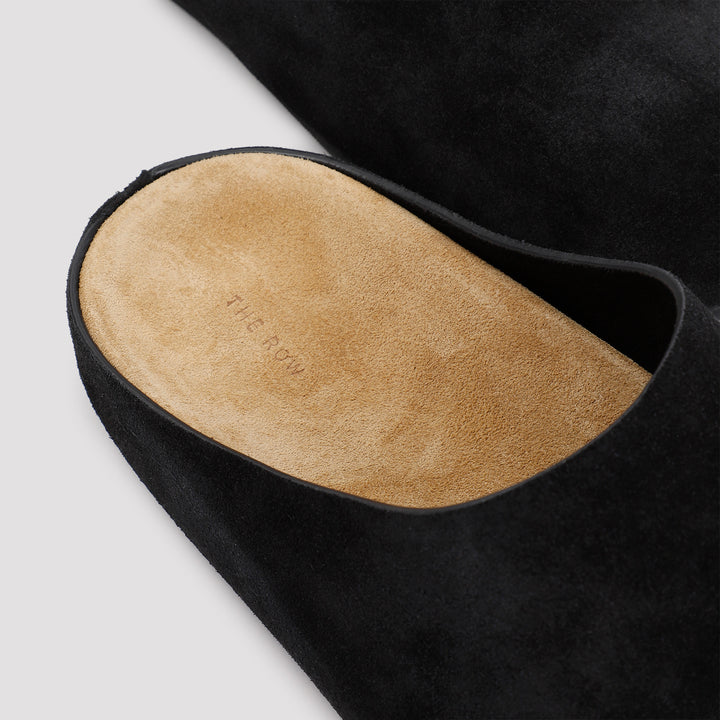 Black Suede Calf Leather Hugo Slide Slippers-5