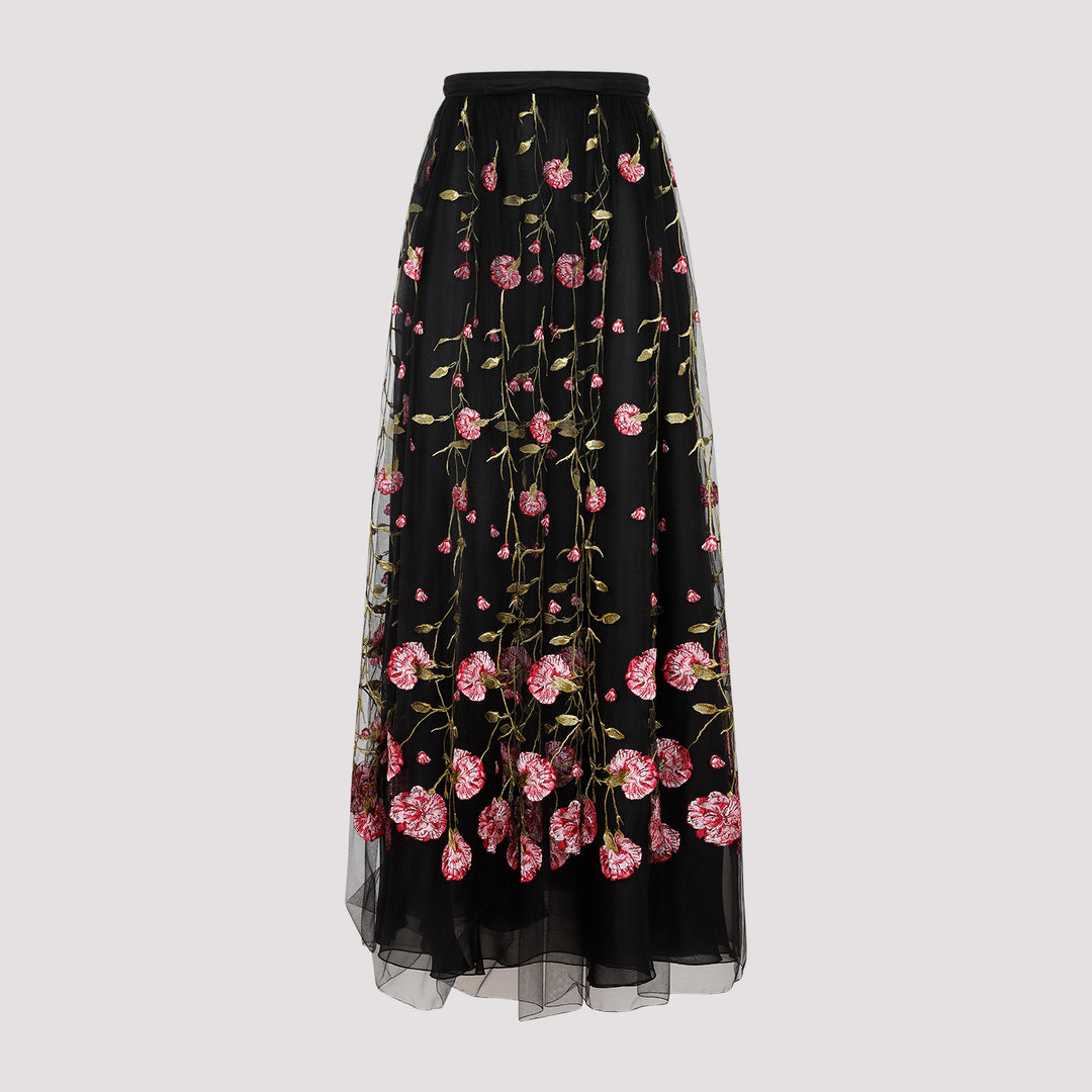 Black Rose Polyester Midi Skirt-0