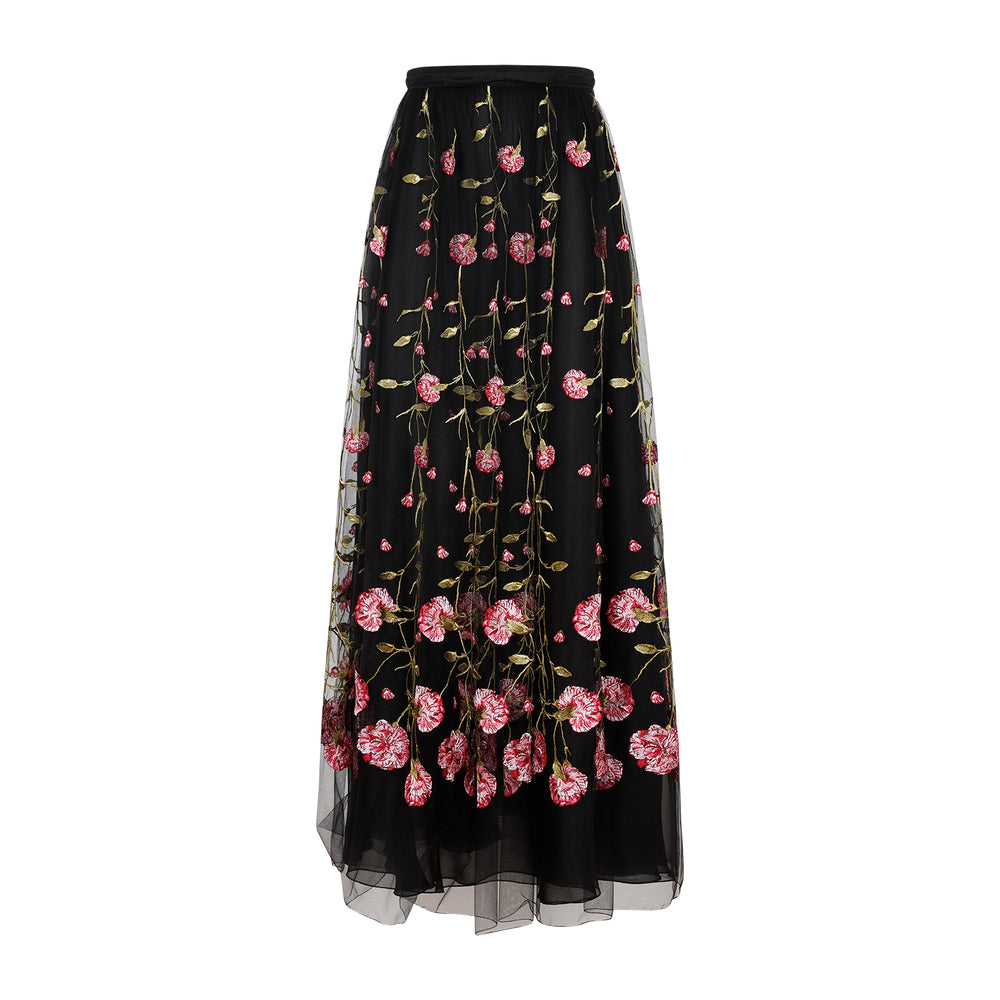 Black Rose Polyester Midi Skirt-1