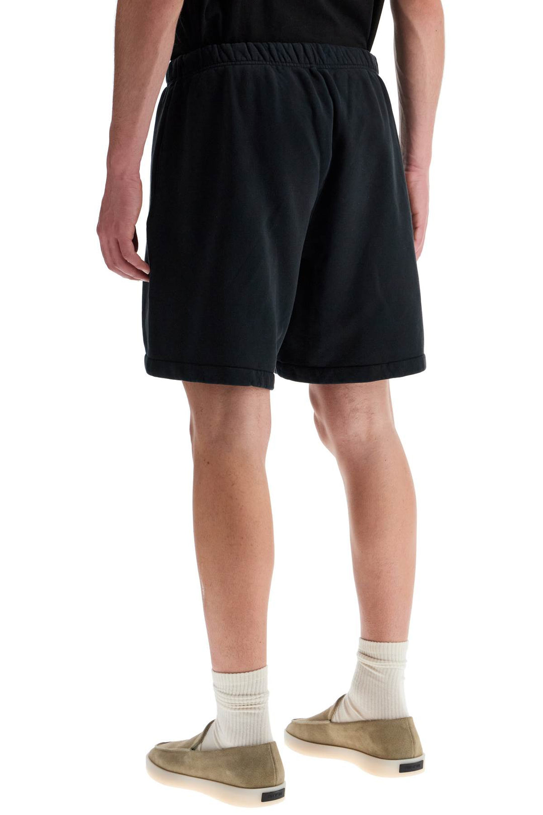 high-waisted black cotton fleece shorts-2