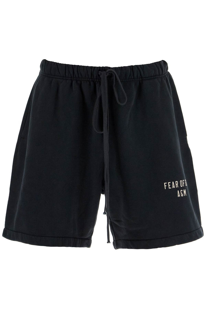 high-waisted black cotton fleece shorts-0