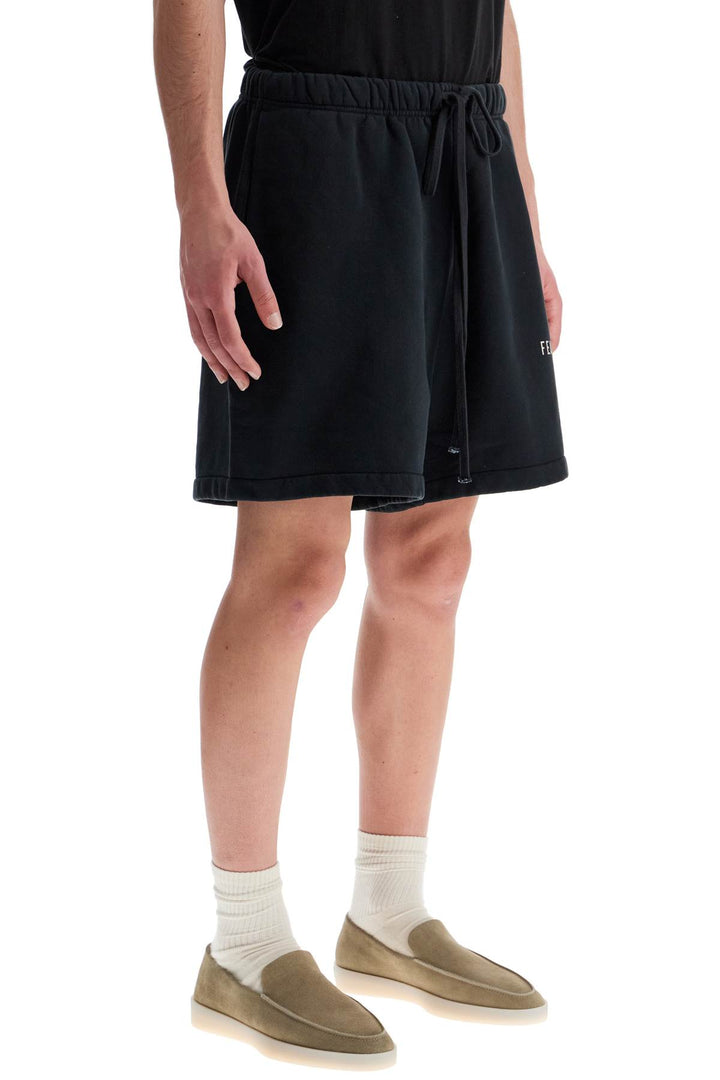 high-waisted black cotton fleece shorts-1