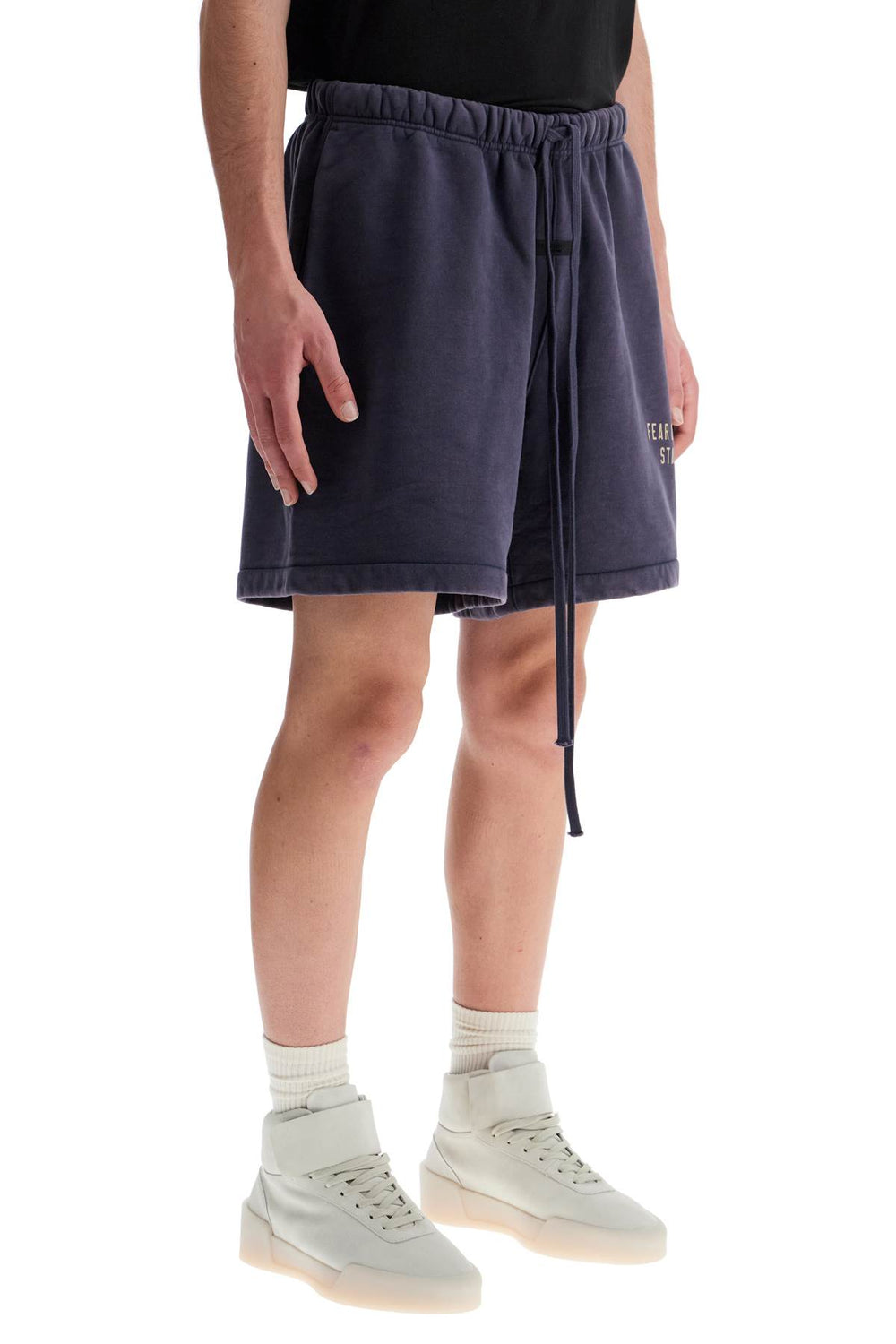 high-waisted navy blue cotton sports shorts-1