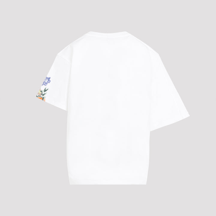 White Cotton Embroidered Draped T-Shirt-3