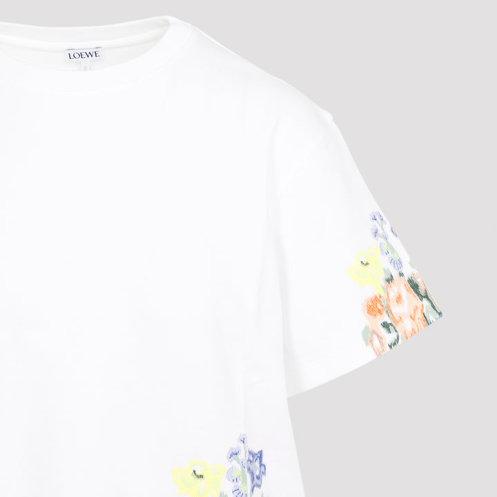 White Cotton Embroidered Draped T-Shirt-4