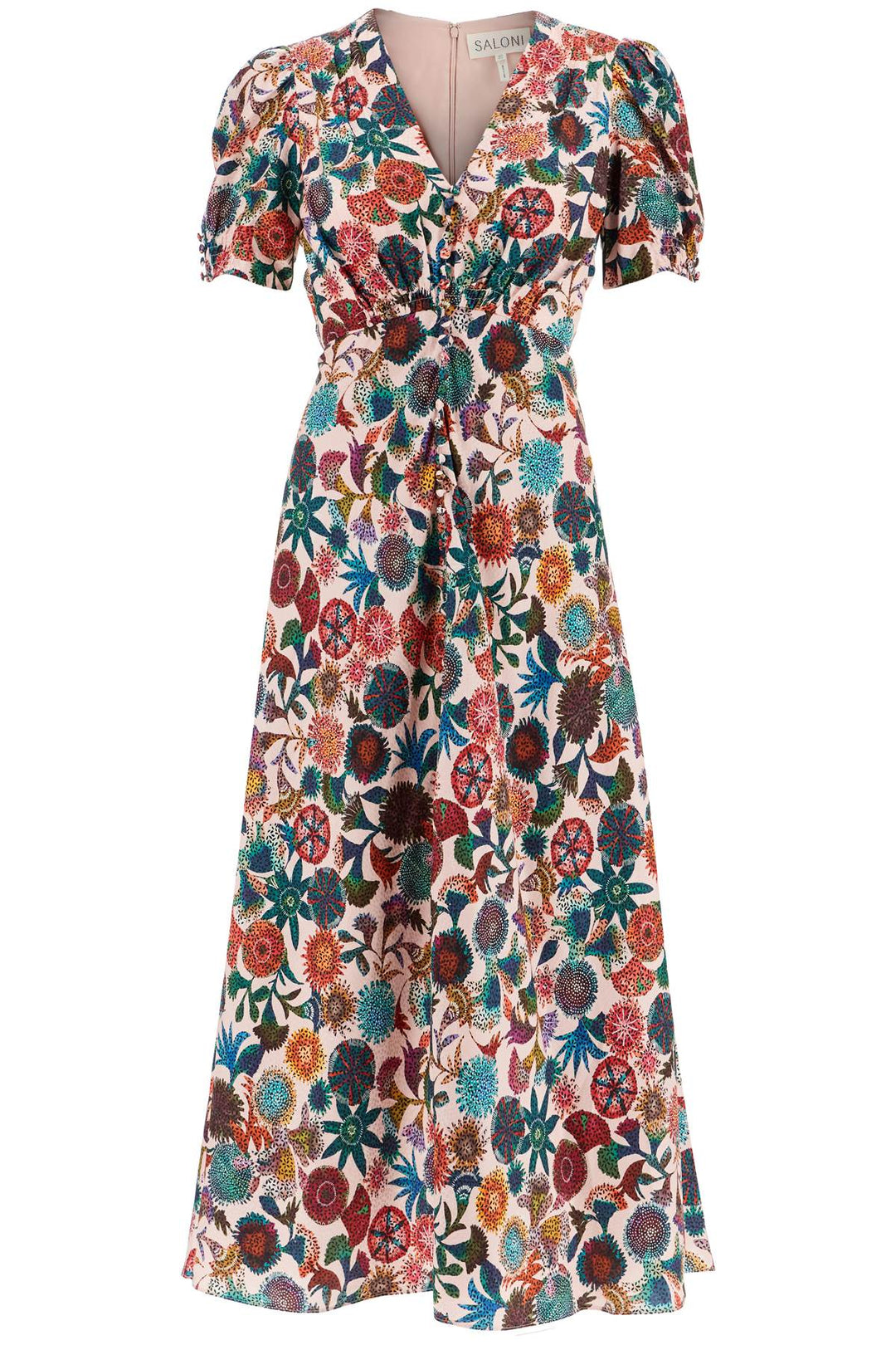 'lea' long dress in printed silk-0