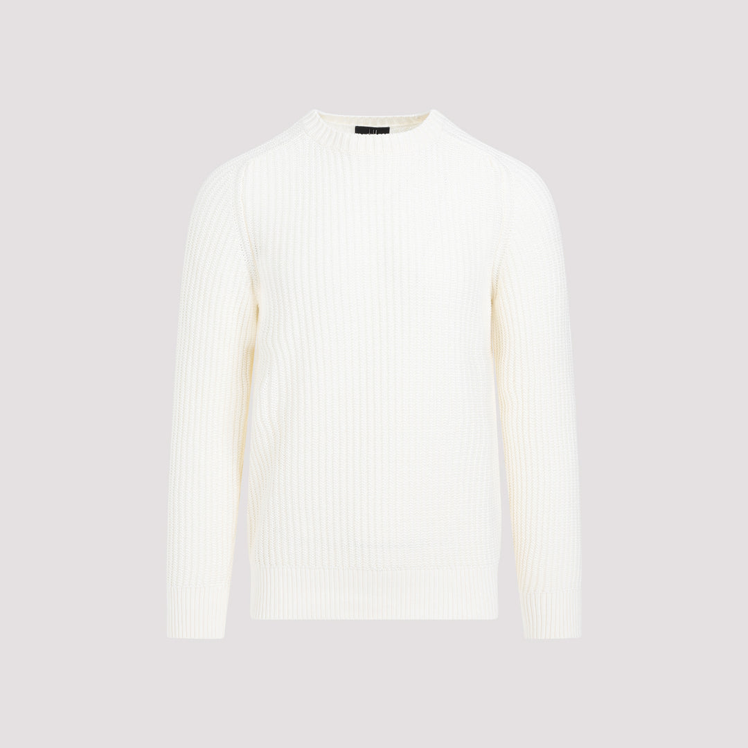 Off White Open Knit Crewneck Cotton Pullover-0