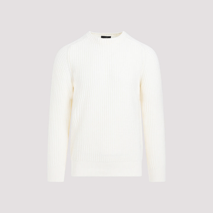 Off White Open Knit Crewneck Cotton Pullover-0