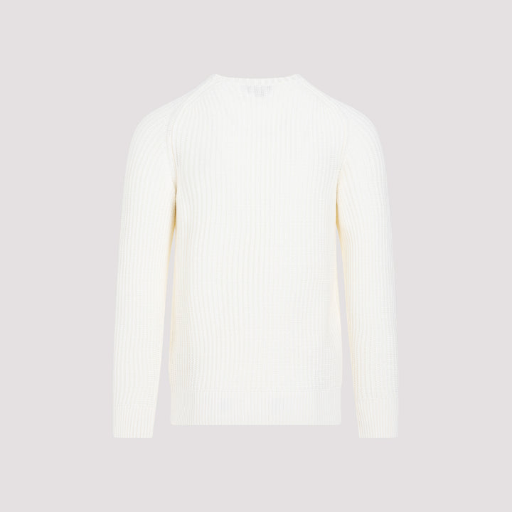 Off White Open Knit Crewneck Cotton Pullover-3