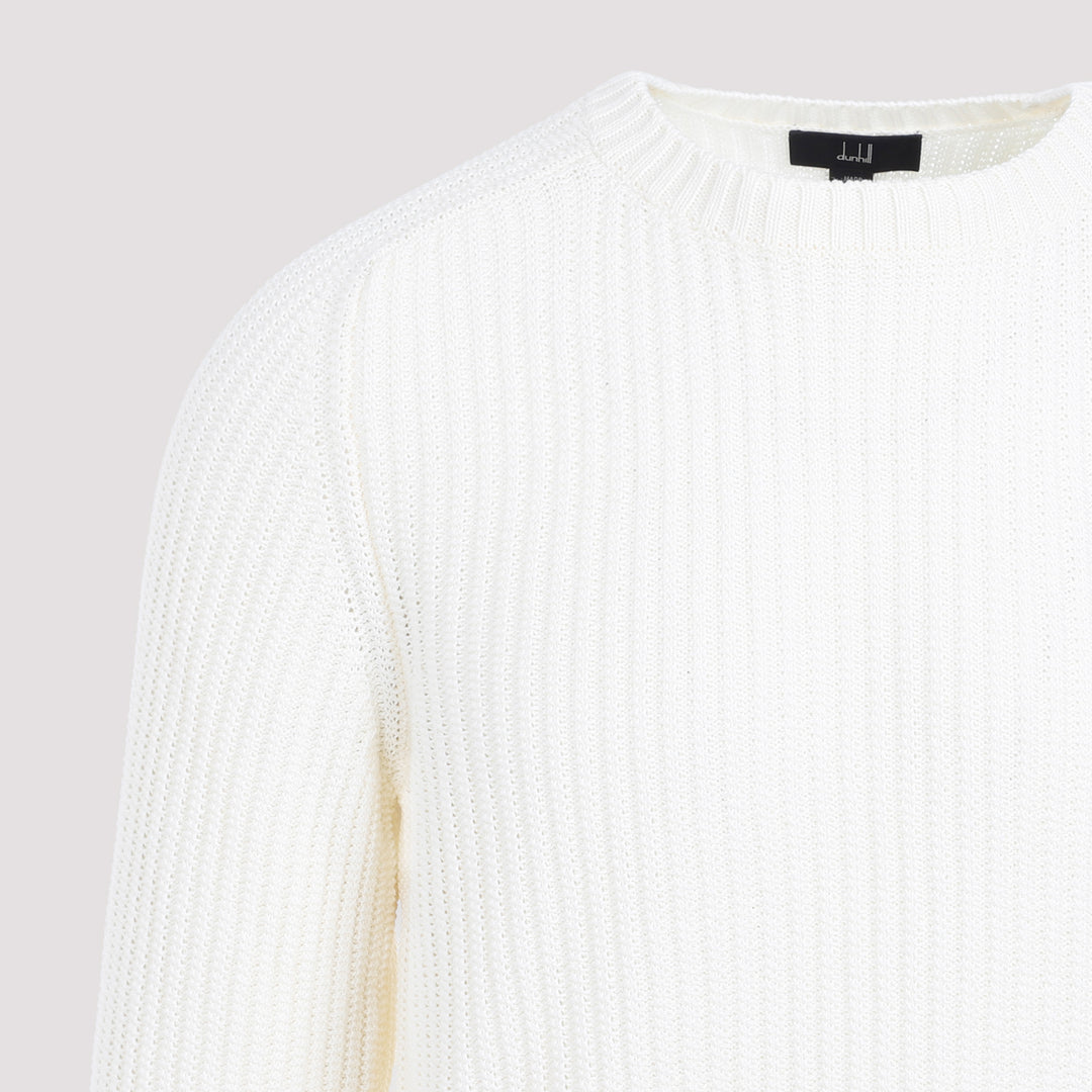 Off White Open Knit Crewneck Cotton Pullover-5