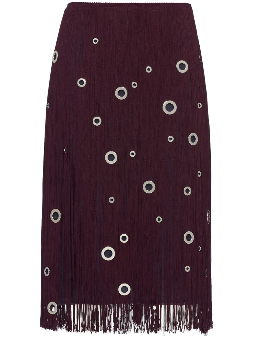 eyelet-embellished fringed midi skirt-0