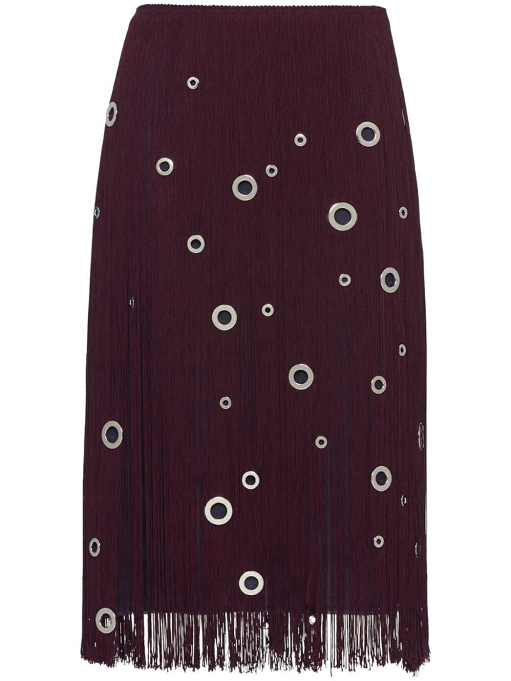 eyelet-embellished fringed midi skirt-0