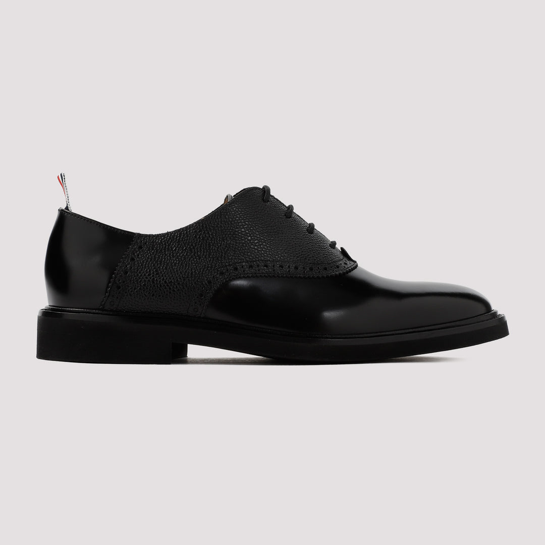 Black Leather Saddle Shoes-2