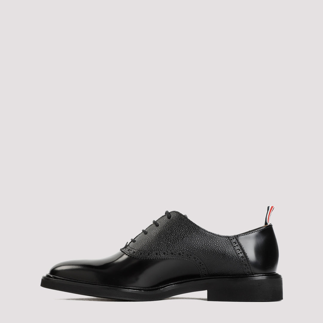 Black Leather Saddle Shoes-3