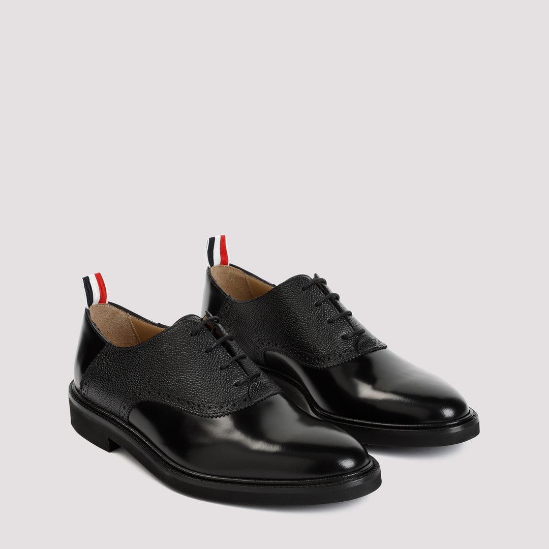 Black Leather Saddle Shoes-4