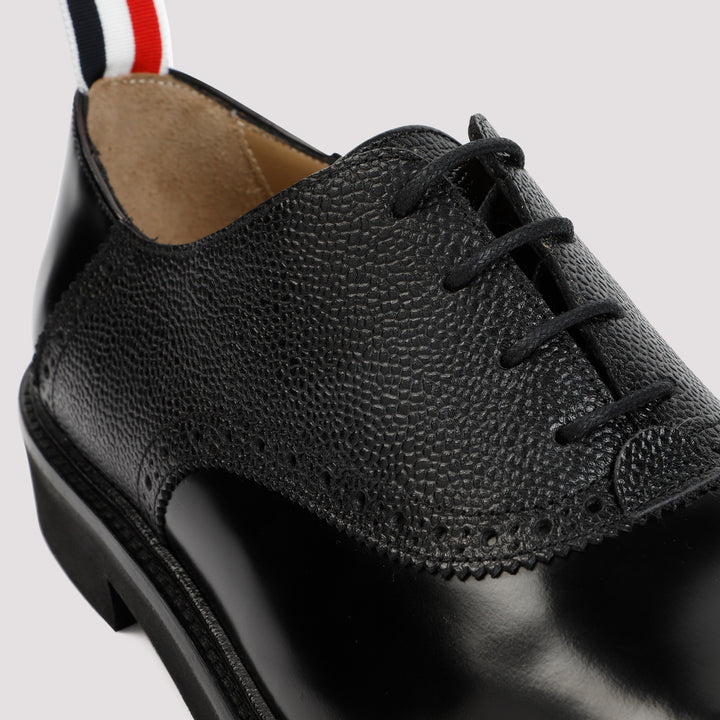 Black Leather Saddle Shoes-5