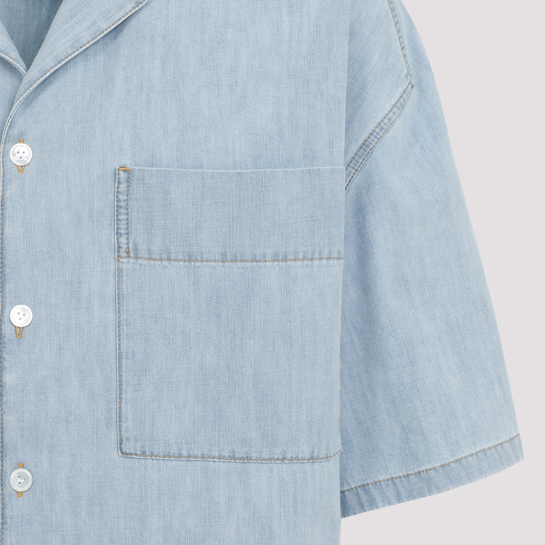 Light Bleach Blue Cotton Chambray Shirt-4