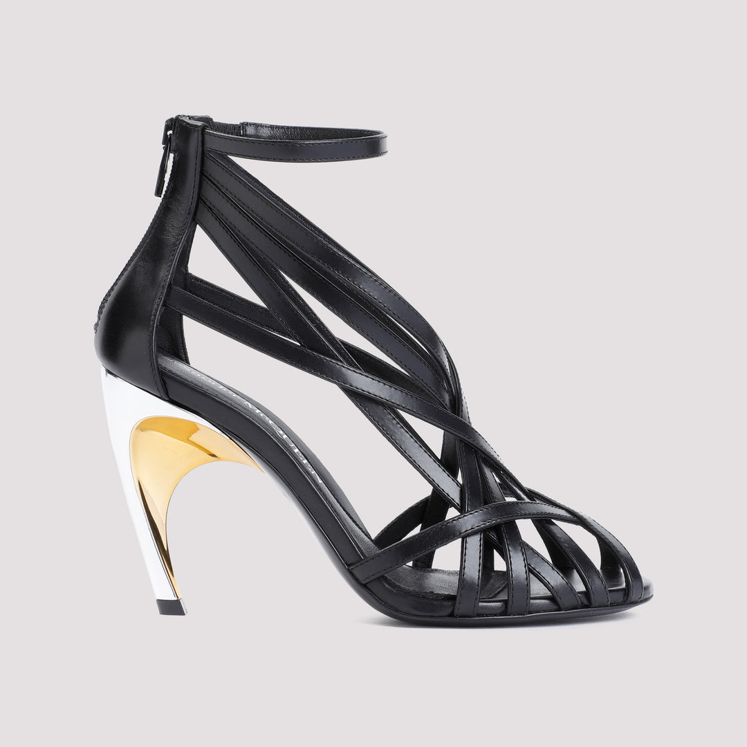 Black Armadillo Strappy Calf Leather Sandals-2