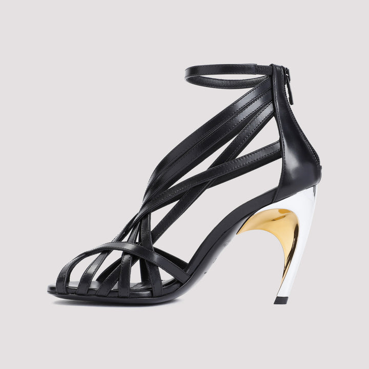 Black Armadillo Strappy Calf Leather Sandals-3