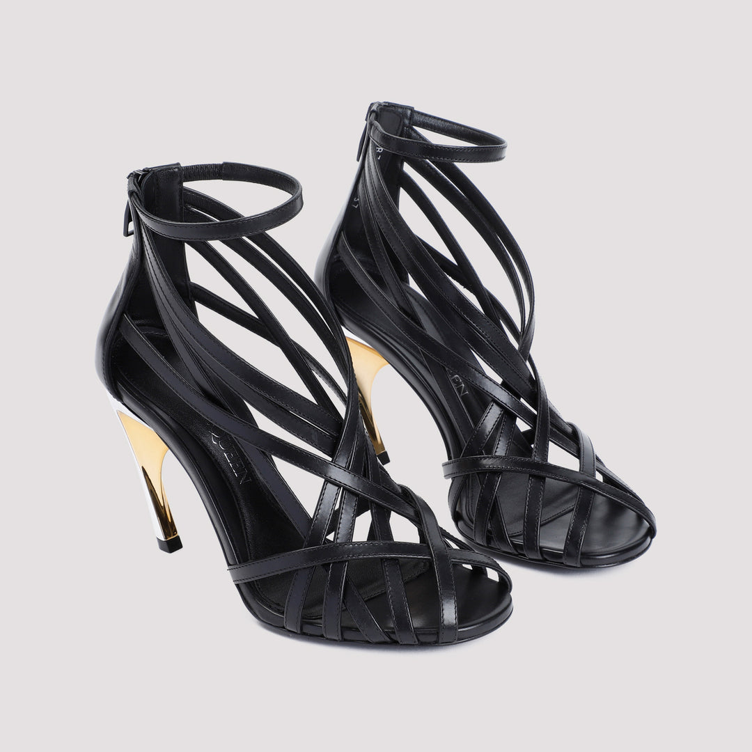 Black Armadillo Strappy Calf Leather Sandals-4