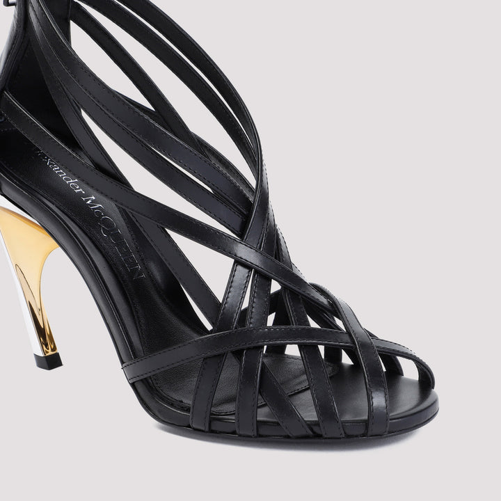 Black Armadillo Strappy Calf Leather Sandals-5