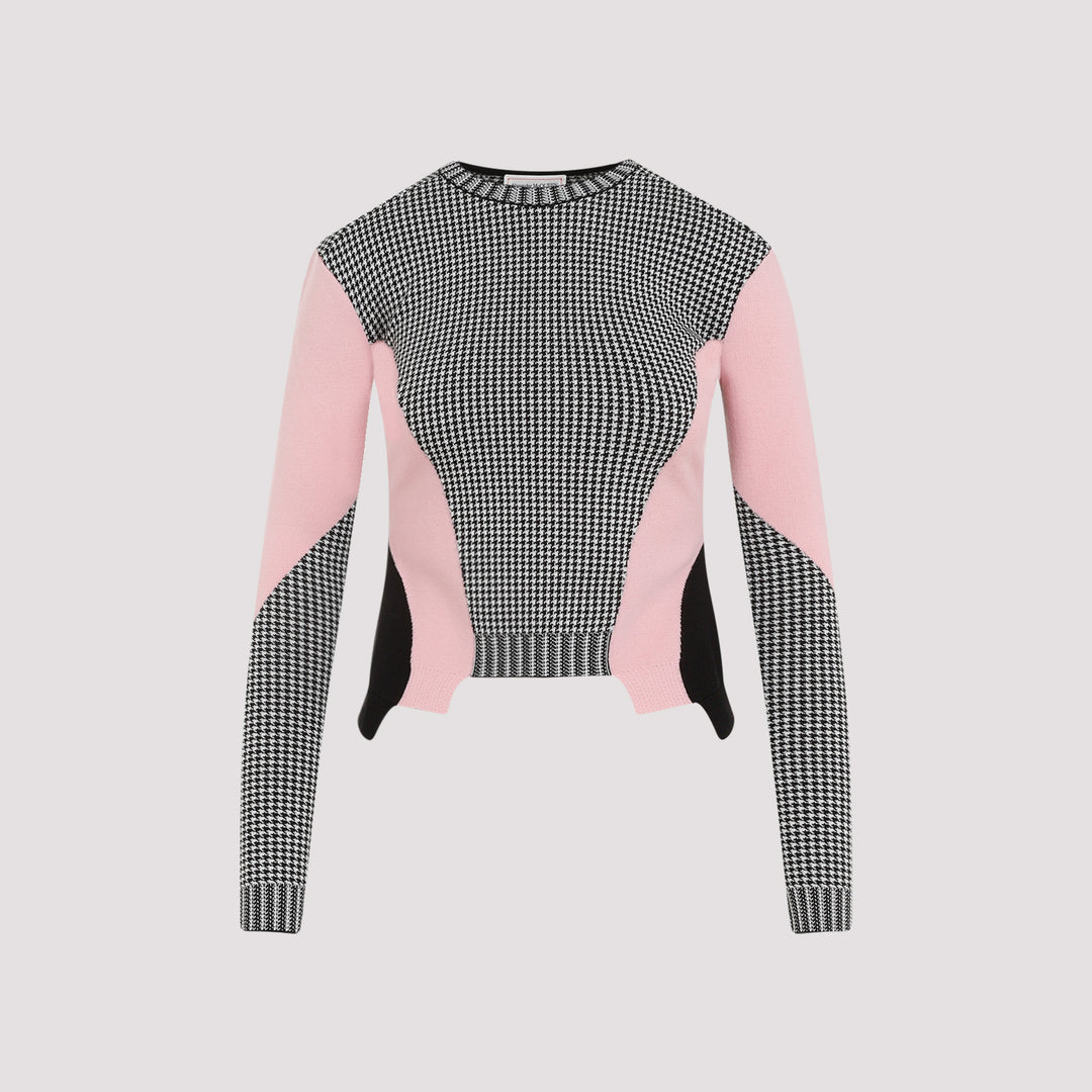 Black White Pink Wool Pullover-0