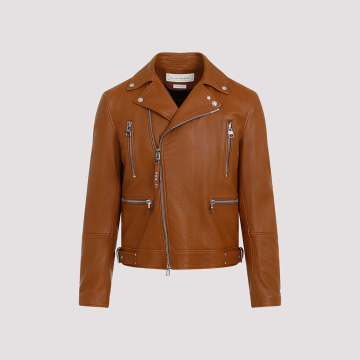 Brown Essential Leather Biker Jacket-0