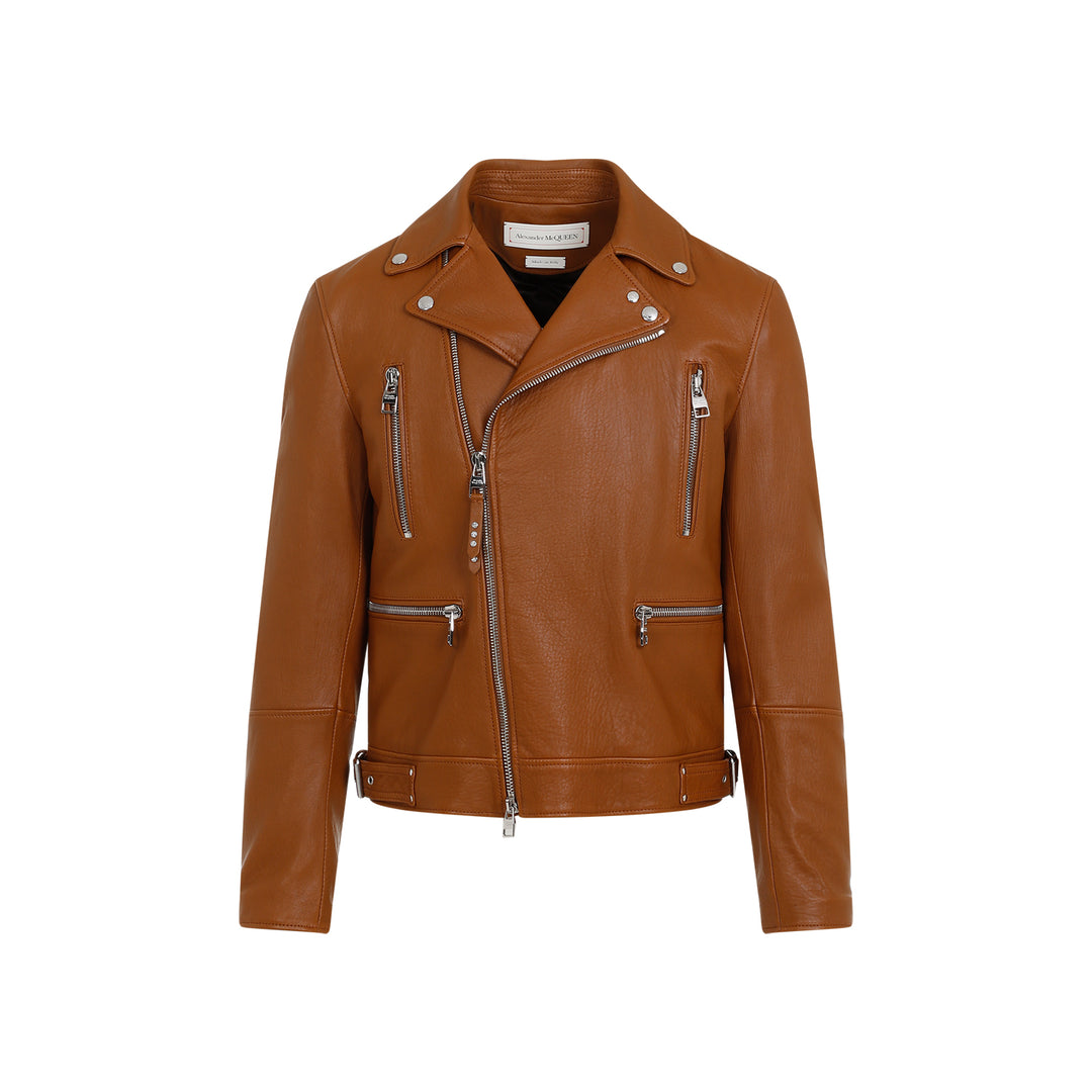 Brown Essential Leather Biker Jacket-1