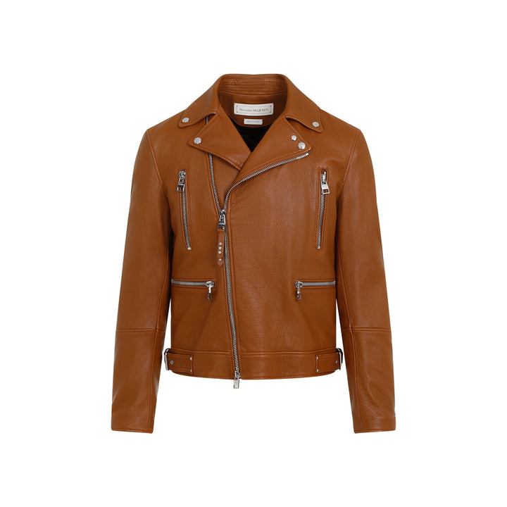 Brown Essential Leather Biker Jacket-1