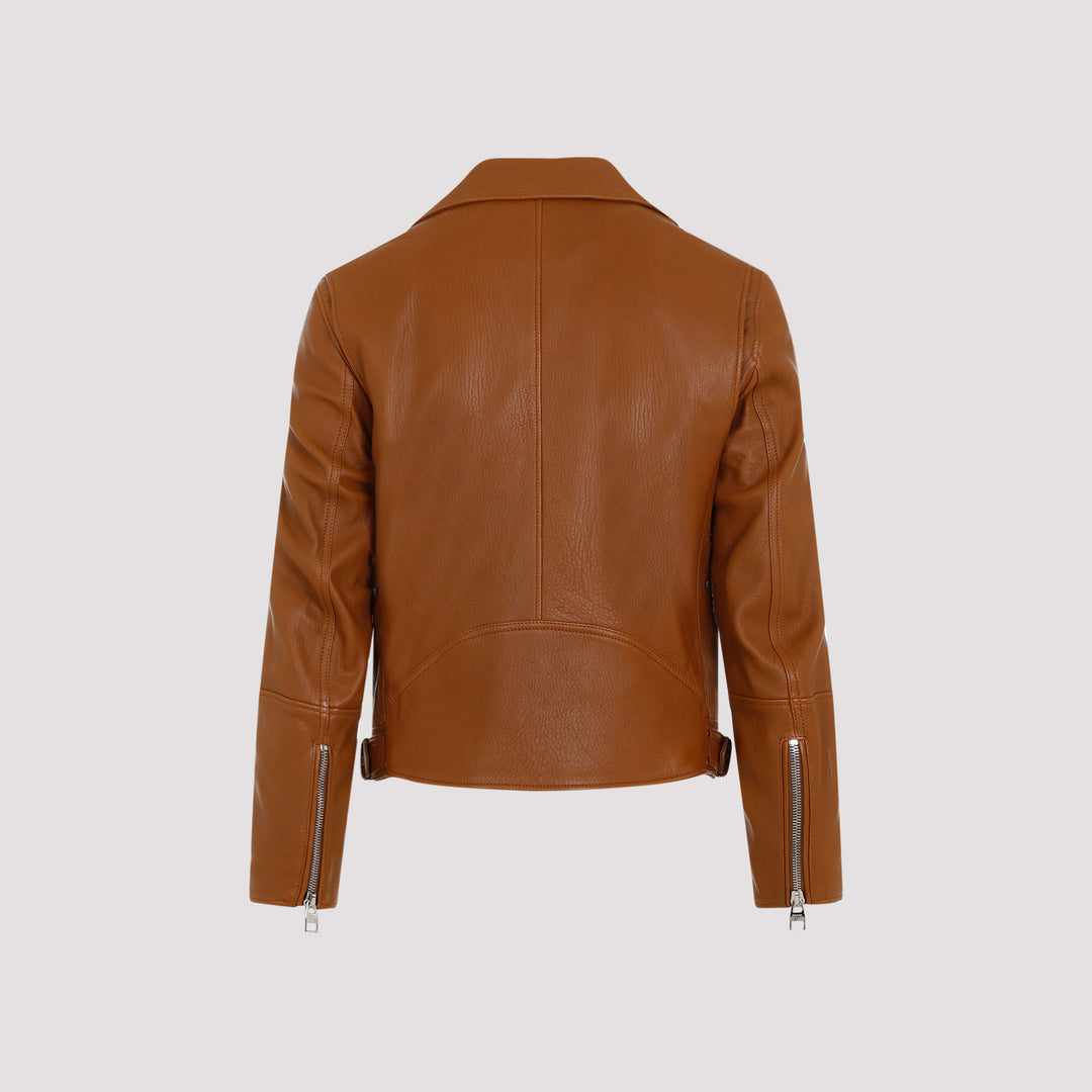 Brown Essential Leather Biker Jacket-3