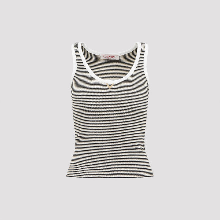 Ivory and Navy Blue Knit Cotton Tank Top-2