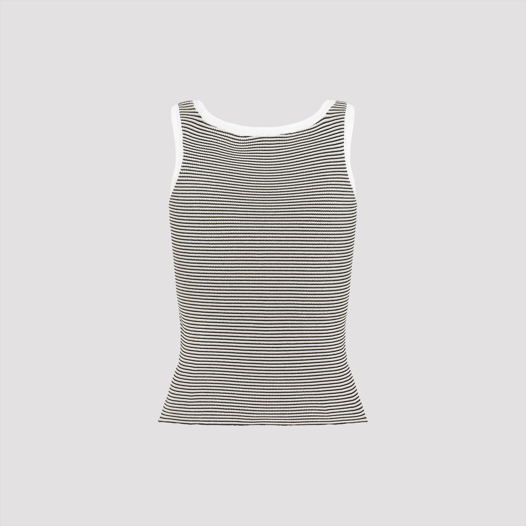 Ivory and Navy Blue Knit Cotton Tank Top-3