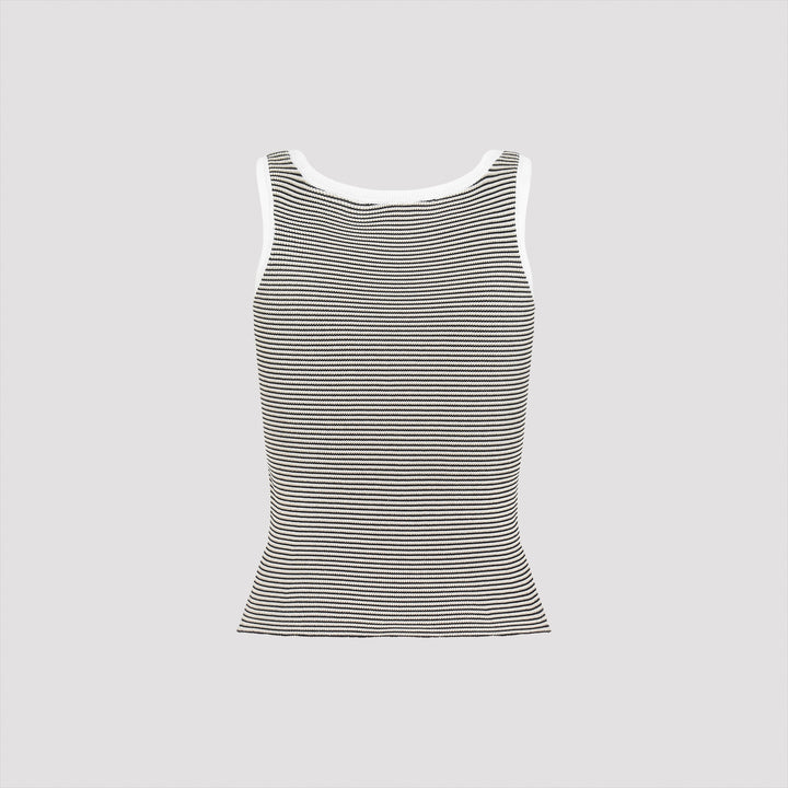 Ivory and Navy Blue Knit Cotton Tank Top-3