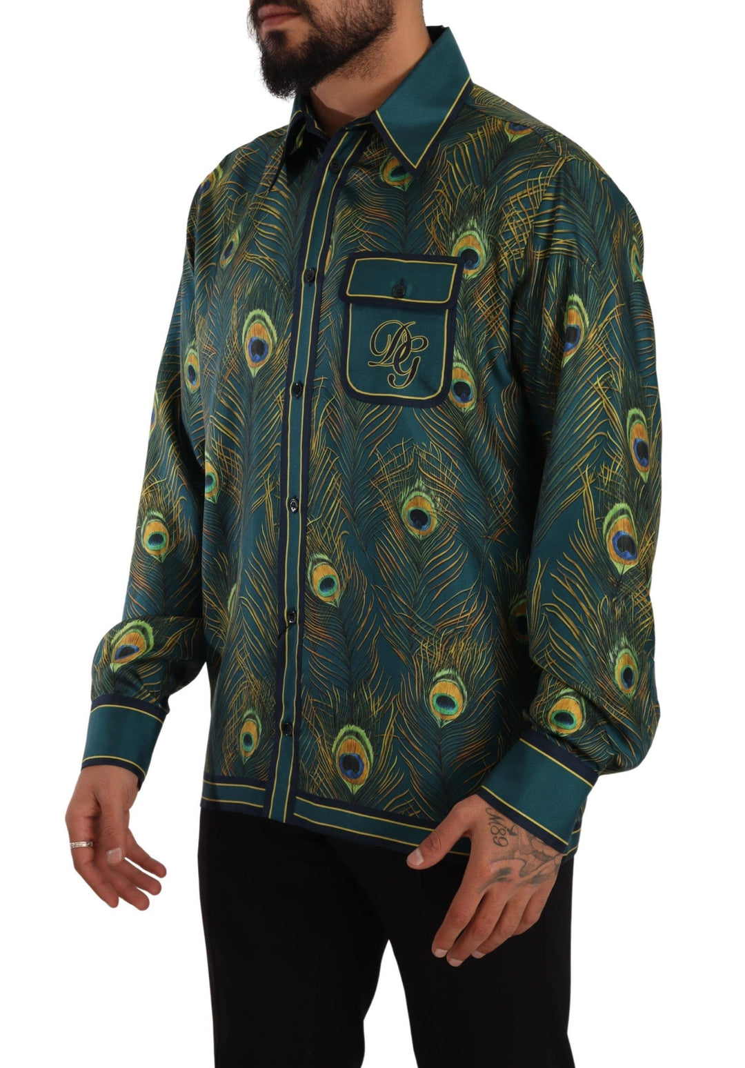 Peacock Feather Print Silk Shirt