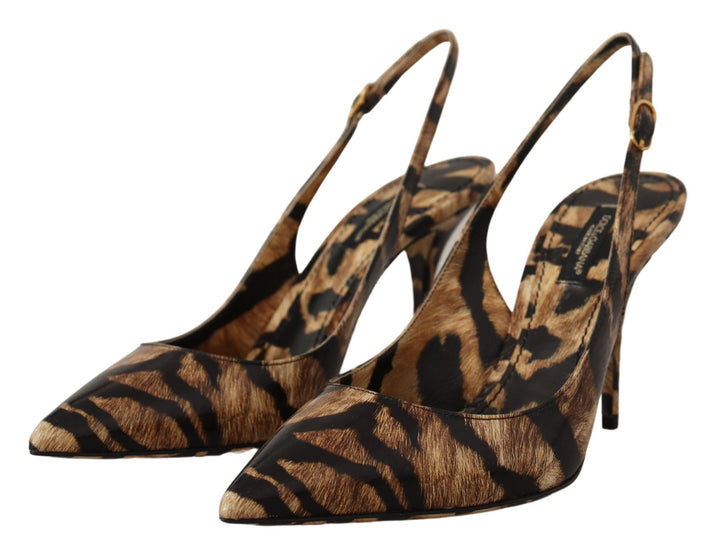 Tiger Pattern Slingback Heels Pumps