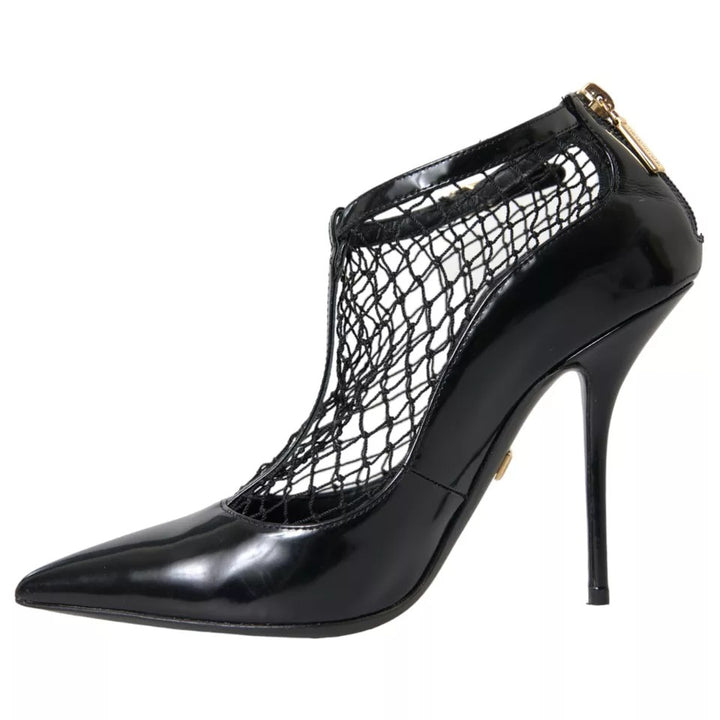 Black Mesh Patent Leather Heels Pumps Shoes