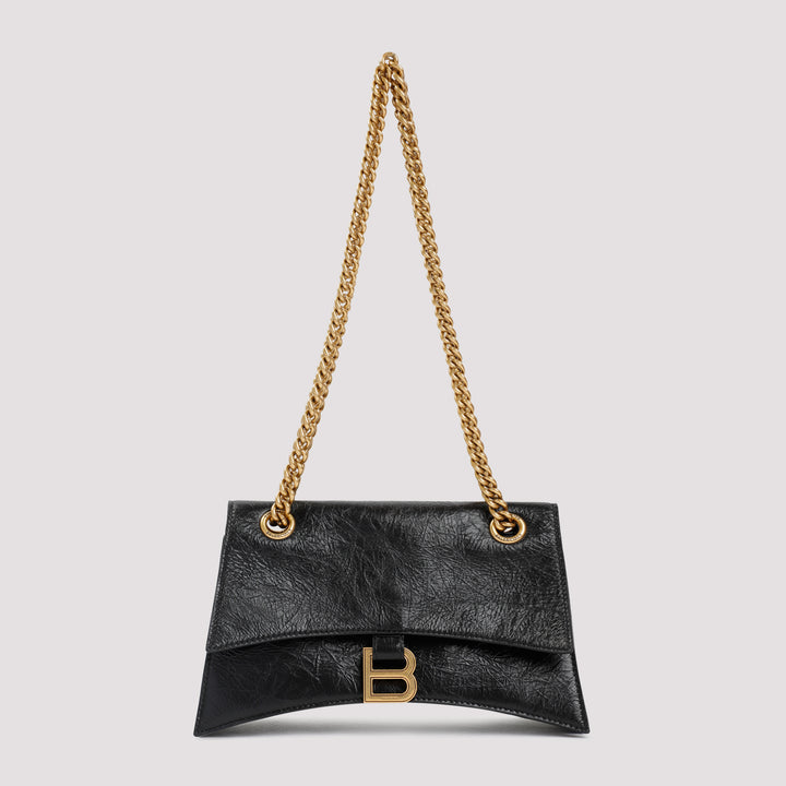 Black Leather Crush Chain Bag-0