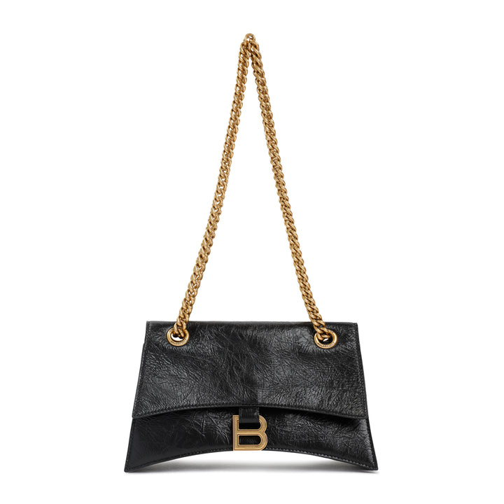 Black Leather Crush Chain Bag-1